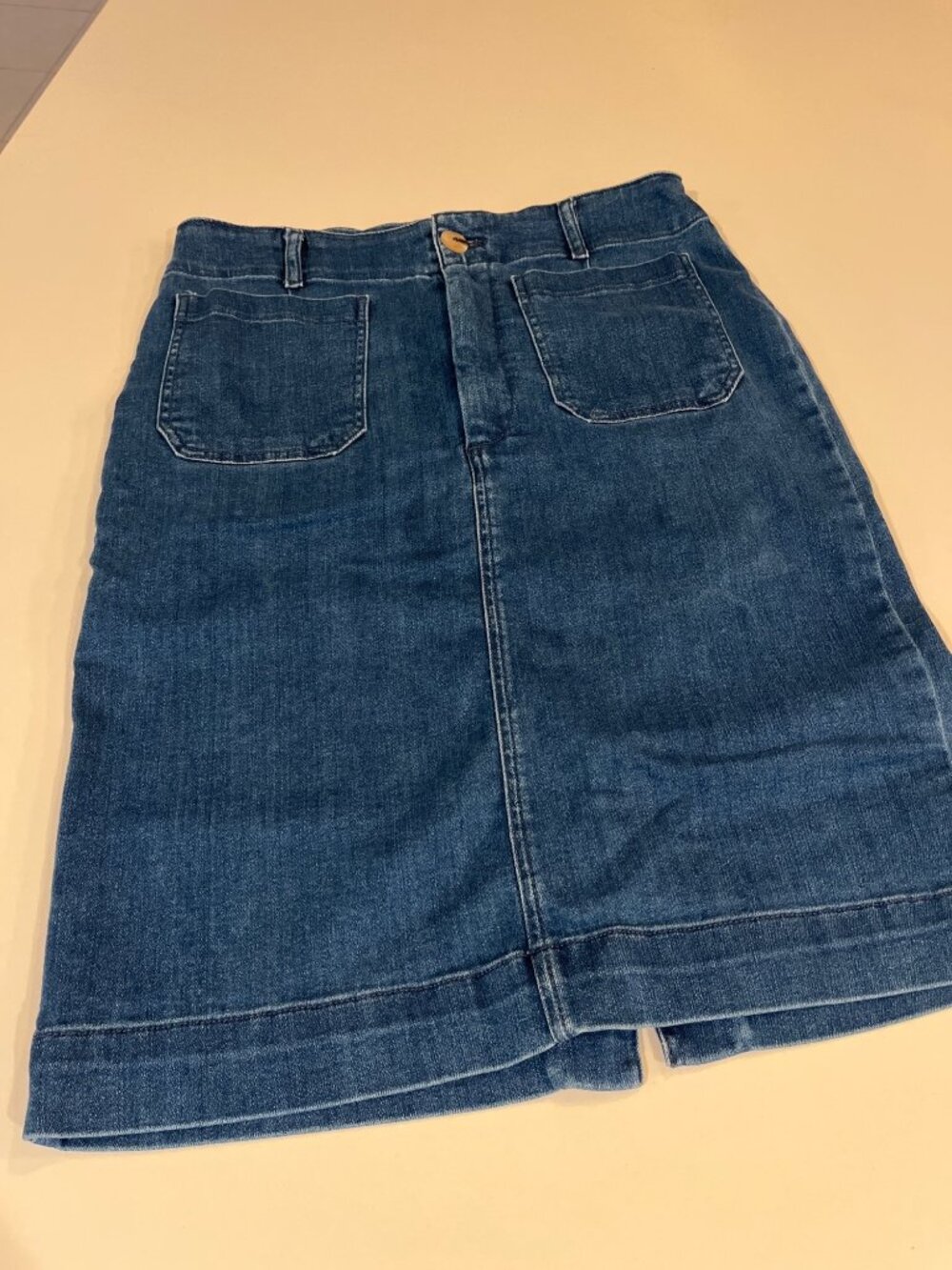 Maeve By Anthropologie Denim Skirt Large With Front & Back Pockets Blue 27" Leng